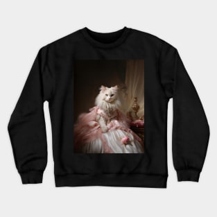 Long Haired White Cat in Pink & White Rococo Dress Crewneck Sweatshirt